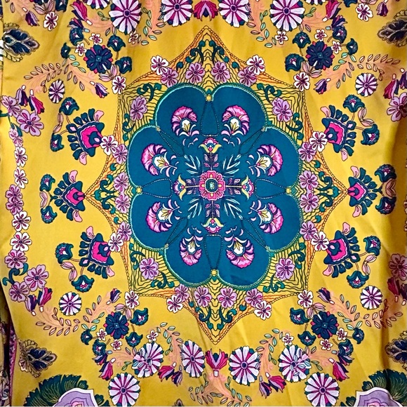 Rachel Zoe Boho Button Down Shirt Mustard Yellow & Fuchsia Collared Print Top XS - Picture 9 of 14